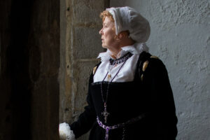 Jane Collier as Mary Queen of Scots at Bolton Castle, July 2021